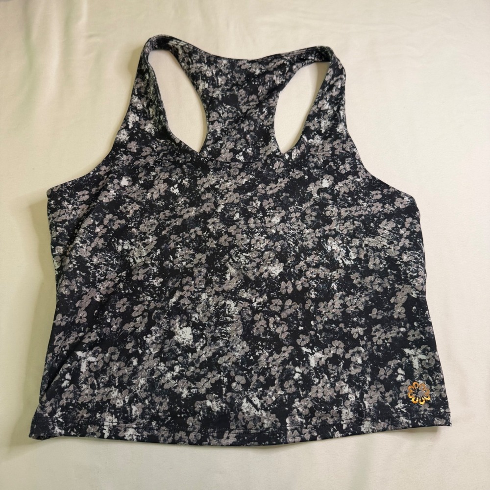 Pro Player Womens Racerback Wicking Tank Top Black White Floral Medium